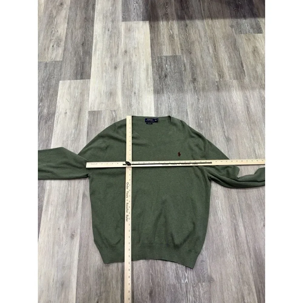 Polo Ralph Lauren‎ 100% Pima Cotton V Neck Sweater Olive Army Green Mens Size XL